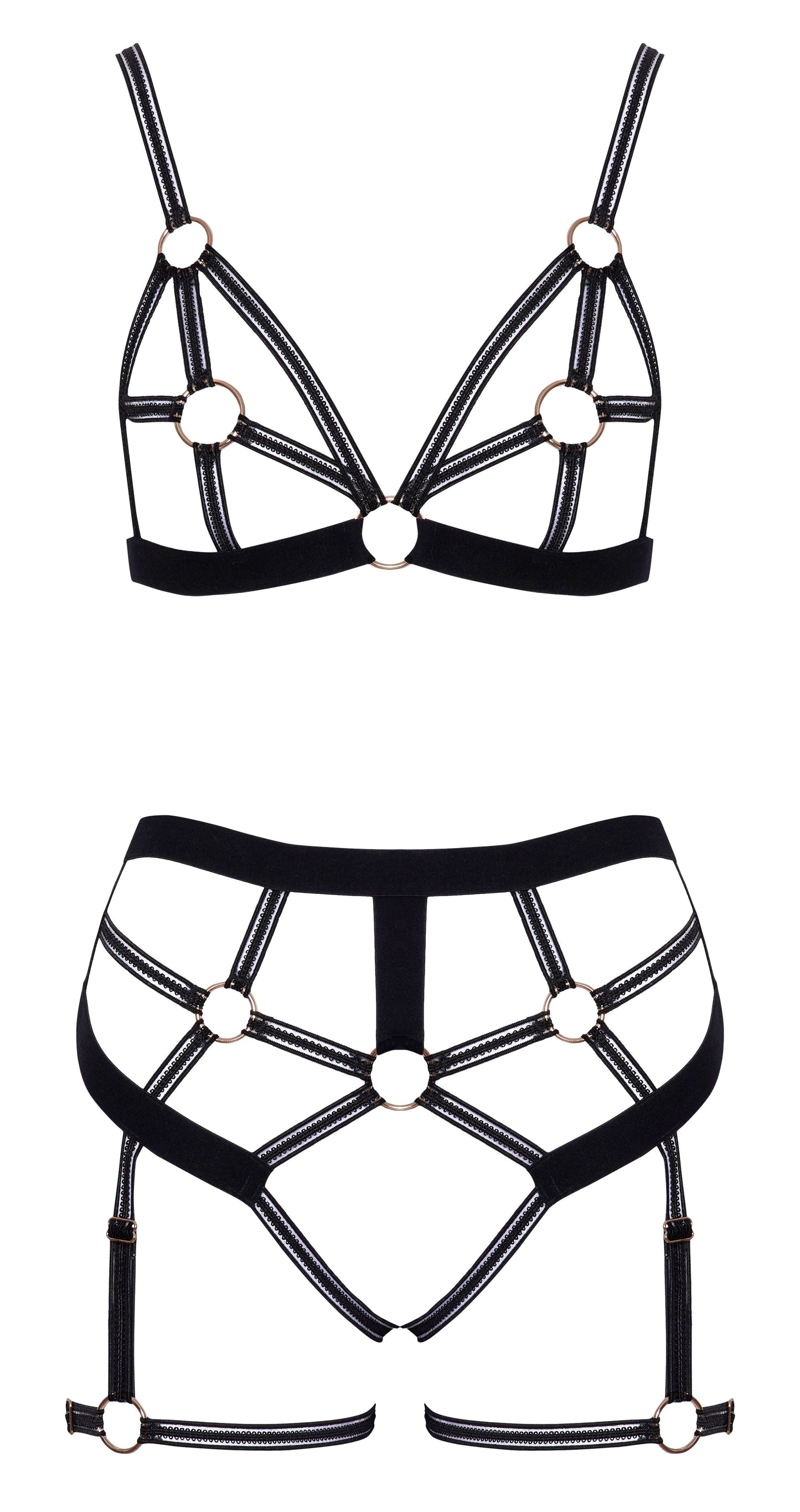 Cottelli Lingerie – Ouvert Set Bra & Thong – Black – Crotchless Knickers