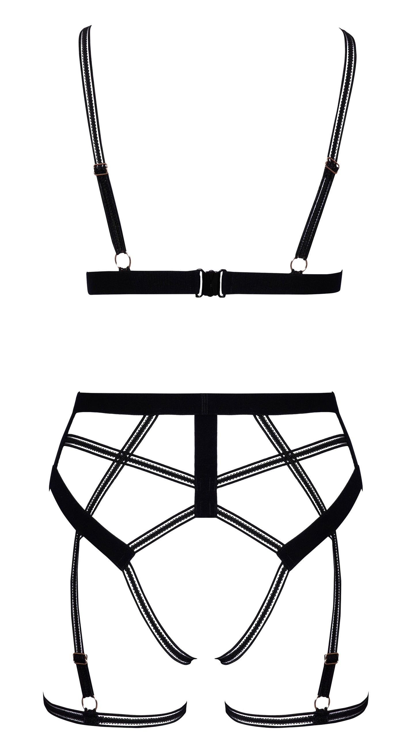 Cottelli Lingerie – Ouvert Set Bra & Thong – Black – Crotchless Knickers