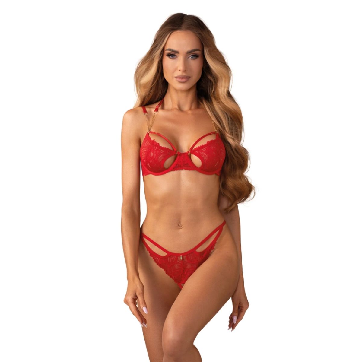 Obsessive – Matildea 2-Piece Crotchless Set – Red – Crotchless Knickers
