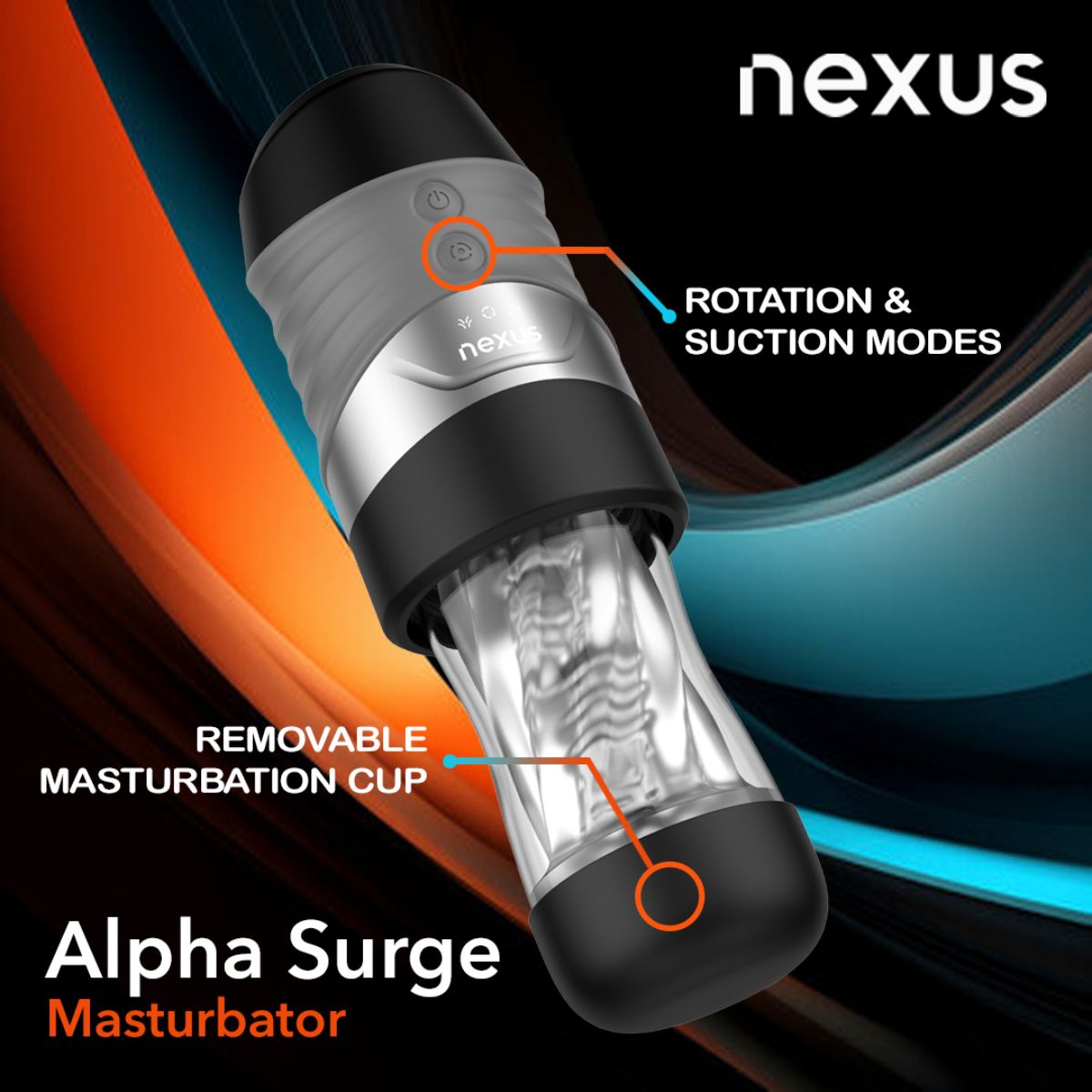 Nexus – Alpha Surge Masturbator with Rotation & Suction – Black
