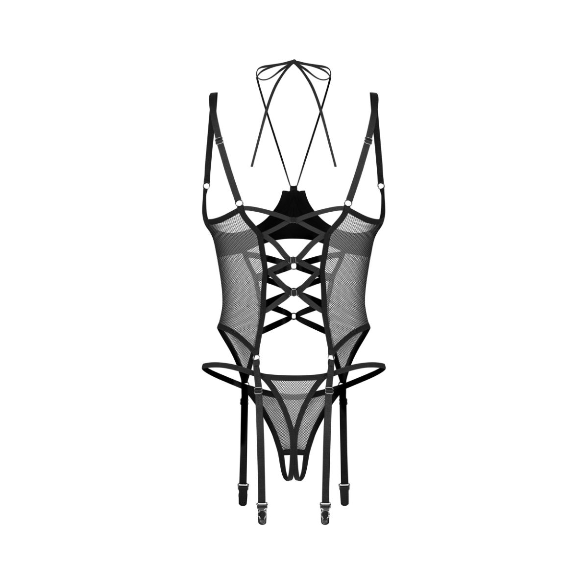Obsessive – Dominna Corset & Crotchless Thong – Black – Crotchless Knickers