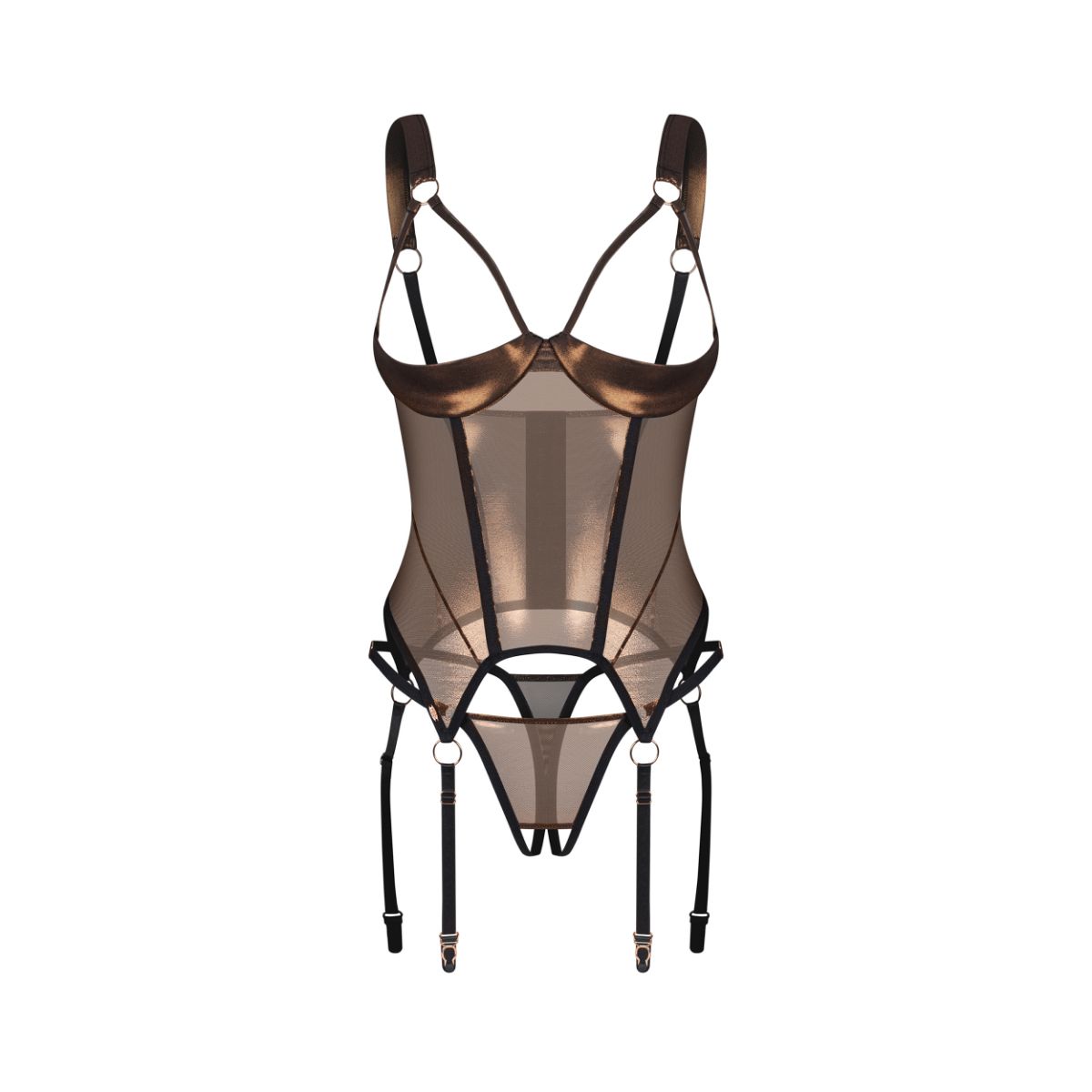 Obsessive – Soranna Corset & Crotchless Thong – Brown
