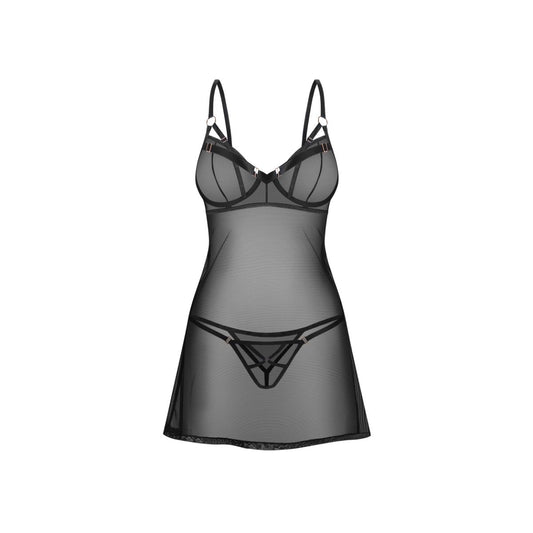 Obsessive – Euridia Chemise & Tanga – Black – Babydoll Lingerie