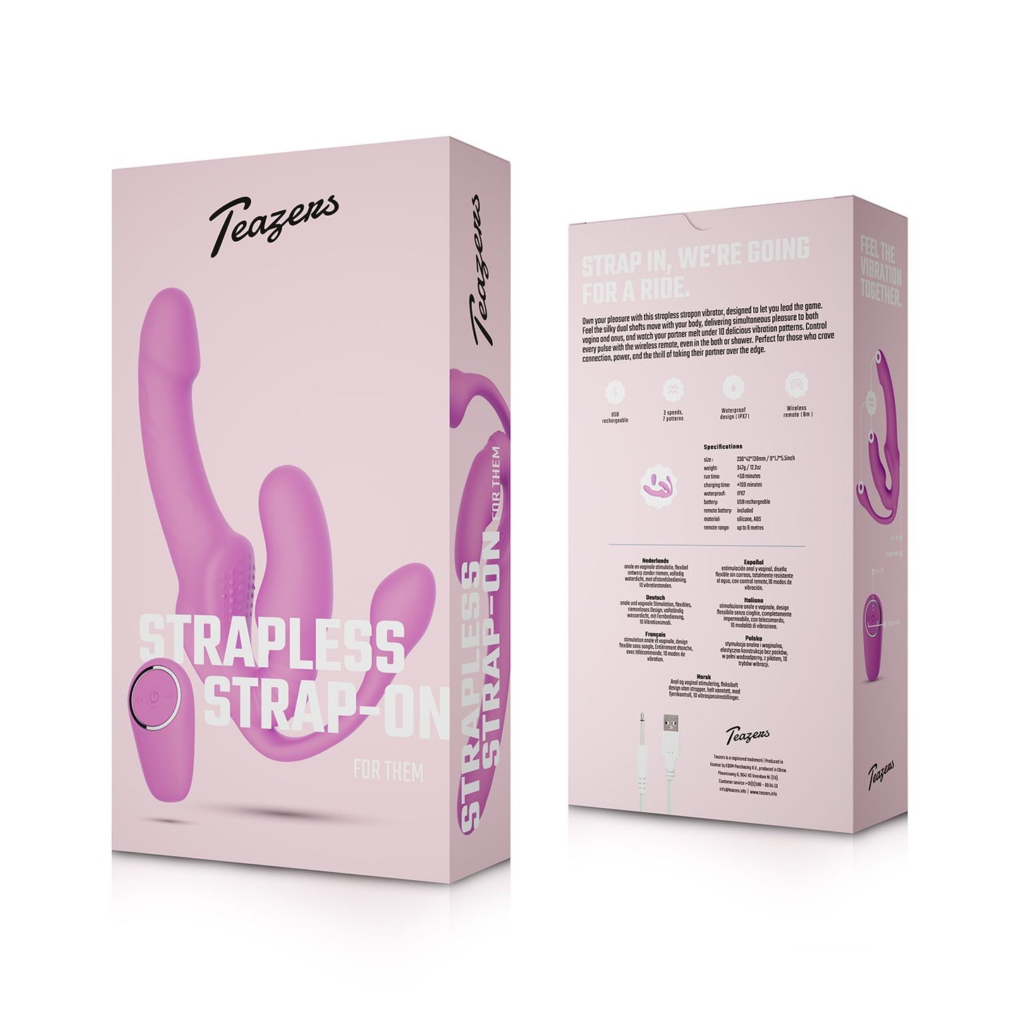 Teazers – Strapless Strap-On with Anal Plug – Pink – Vibrating Butt Plug