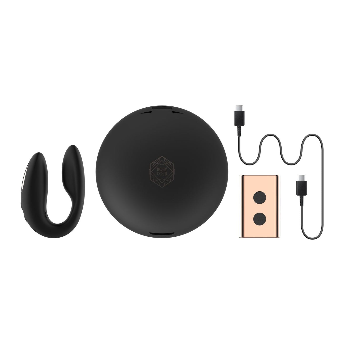 Rosy Gold – C-Shape Vibrator with Luxury Charging Case – Black – Clitoral Vibrator