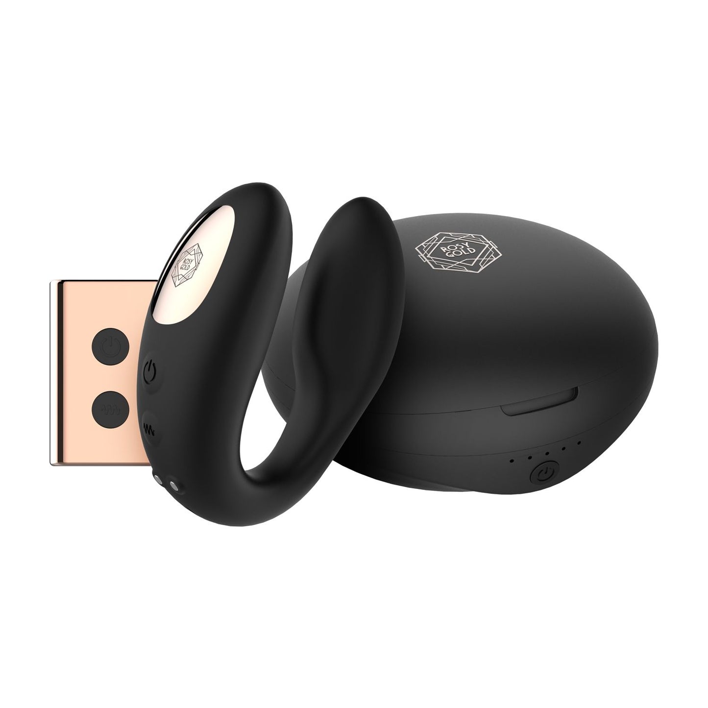 Rosy Gold – C-Shape Vibrator with Luxury Charging Case – Black – Clitoral Vibrator