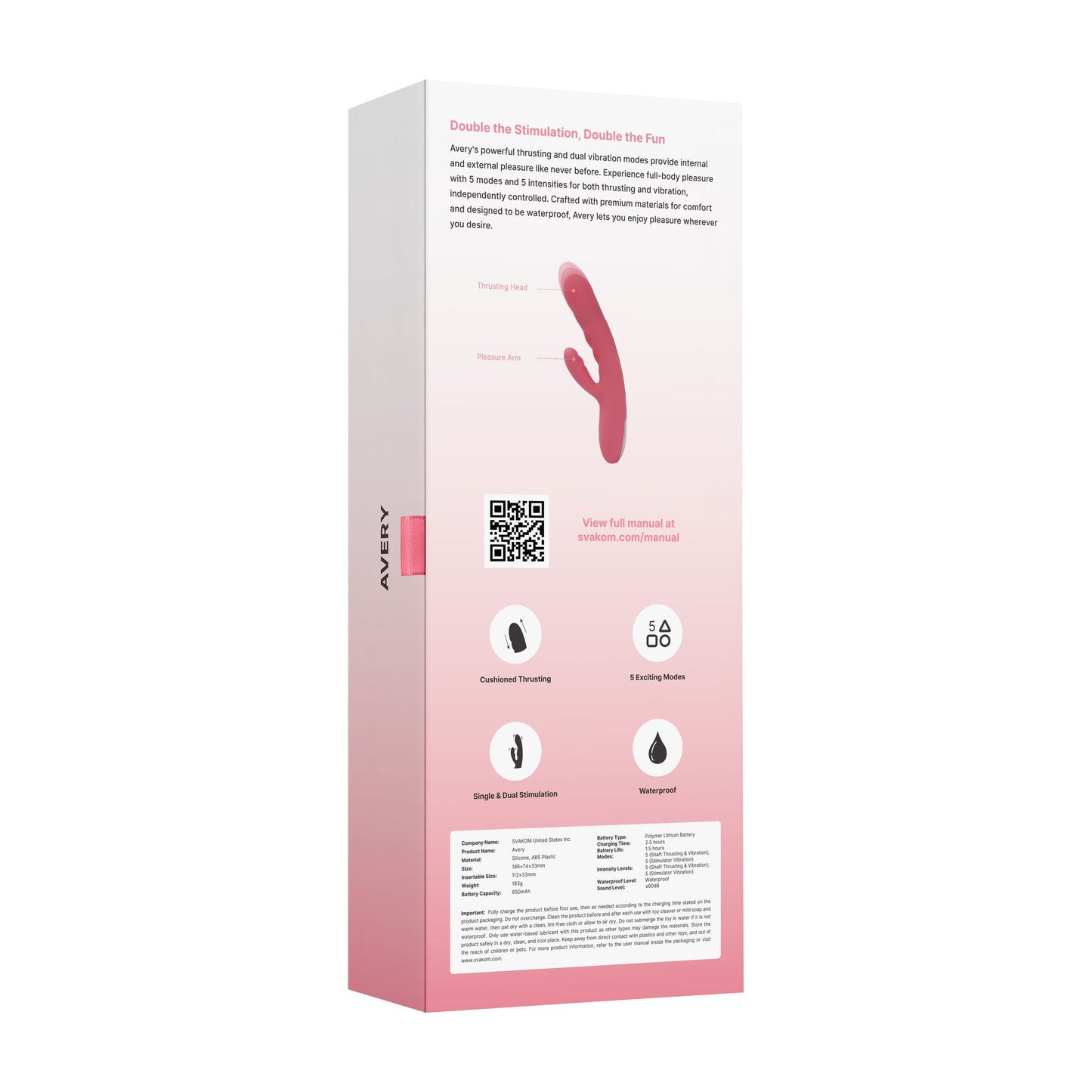 SVAKOM - Avery Thrusting Rabbit Vibrator - Strawberry Pink – G Spot Rabbit Vibrator