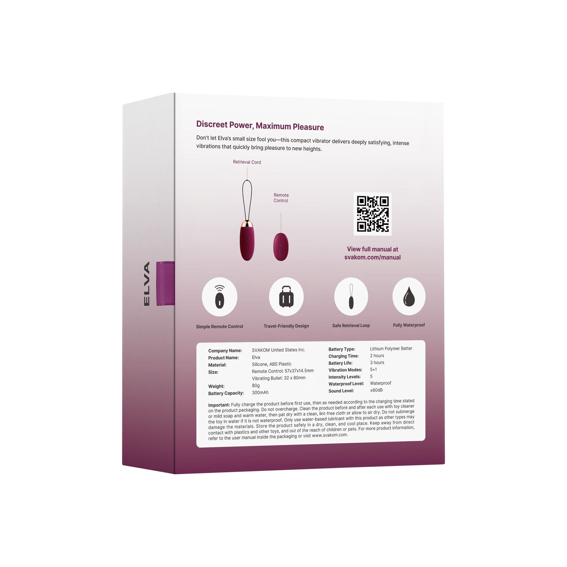 SVAKOM - Elva Vibrating Egg with Remote Control - Violet