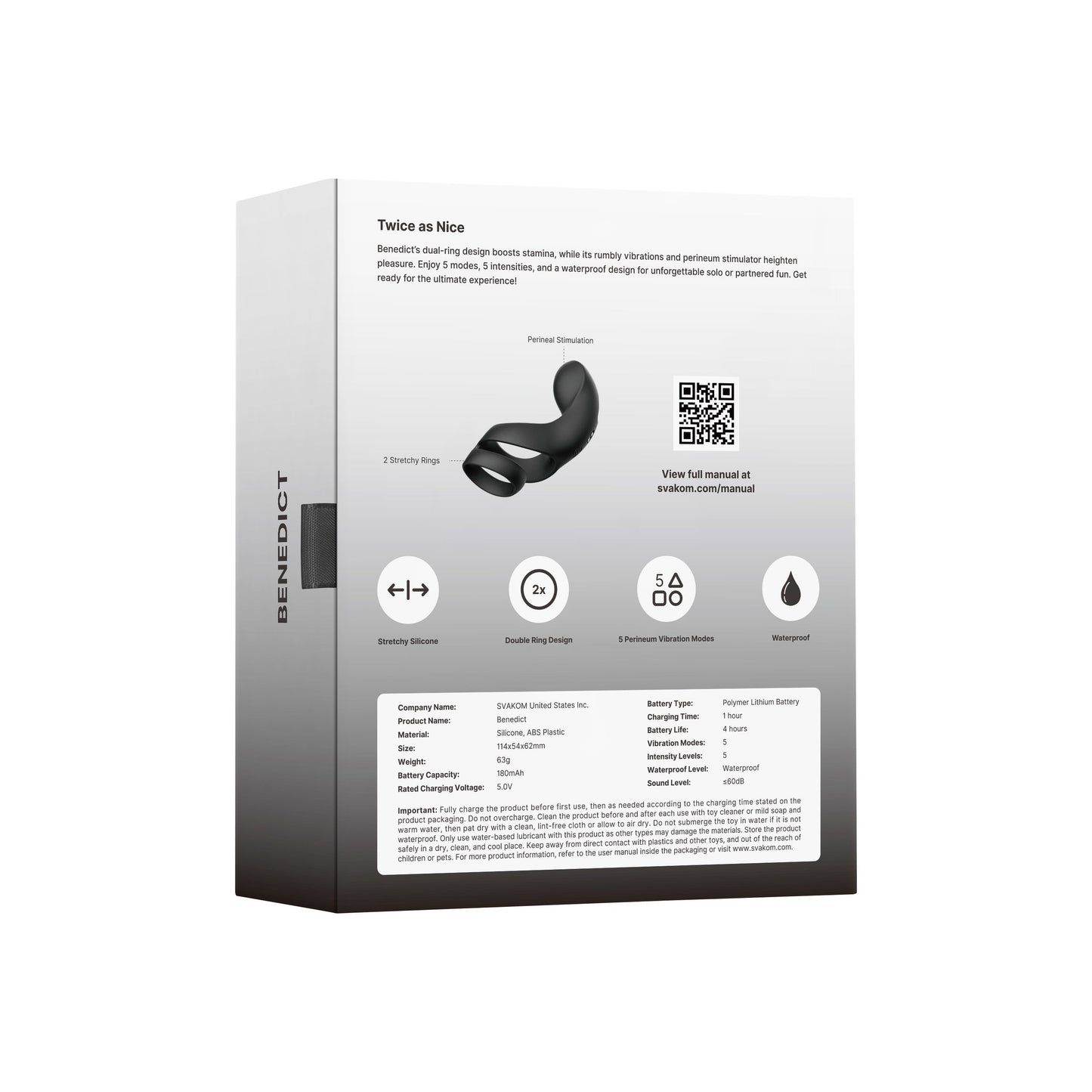 SVAKOM - Benedict Dual Ring Perineum Stimulator - Black