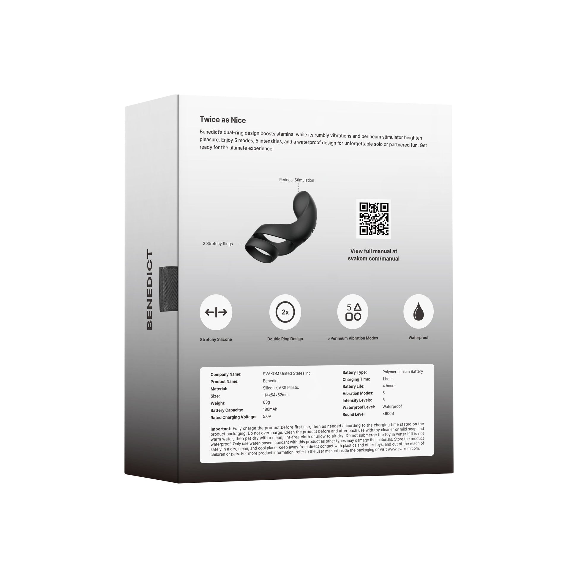 SVAKOM - Benedict Dual Ring Perineum Stimulator - Black