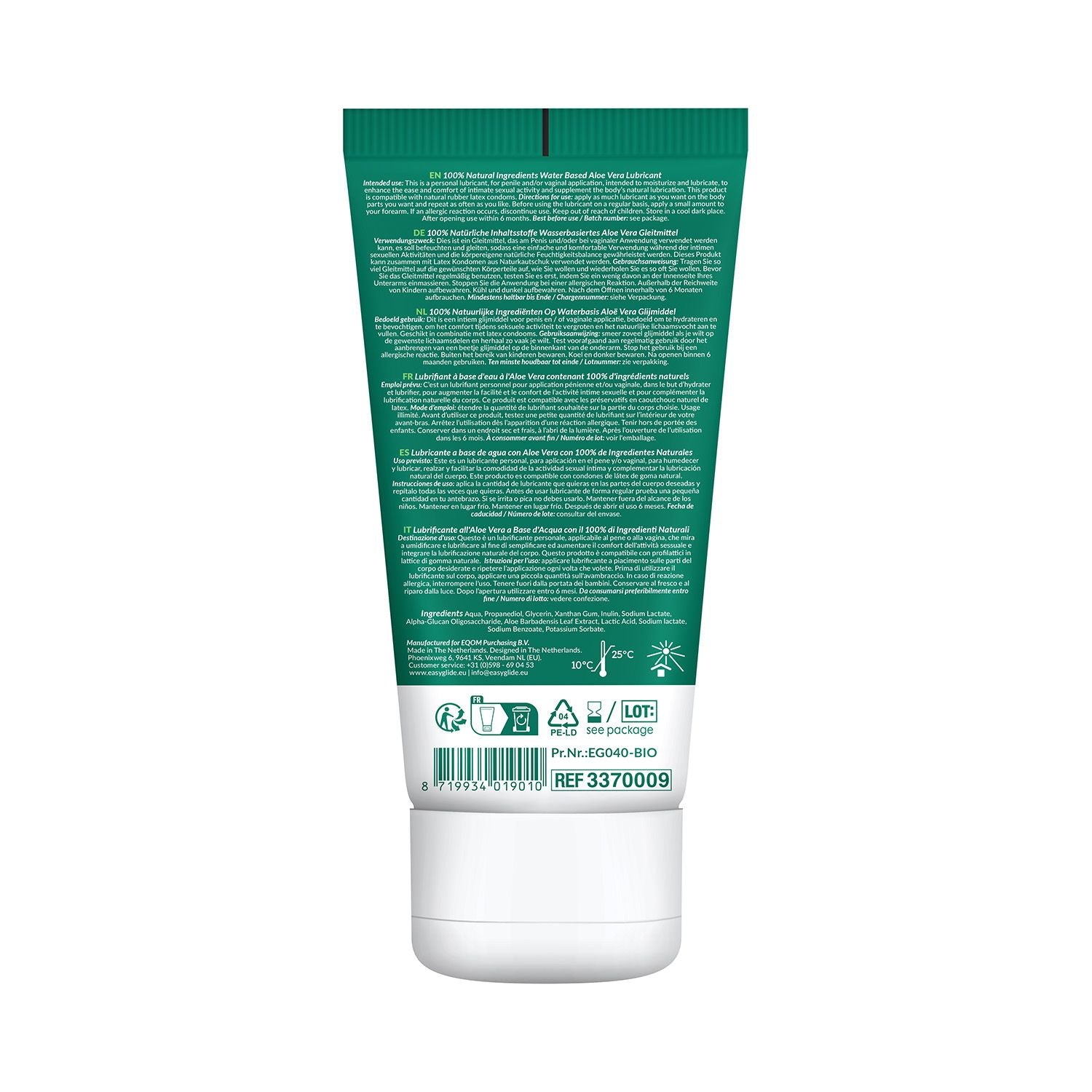 EasyGlide - Bio & Natural Water Based Aloë vera Lubricant - 100 ml