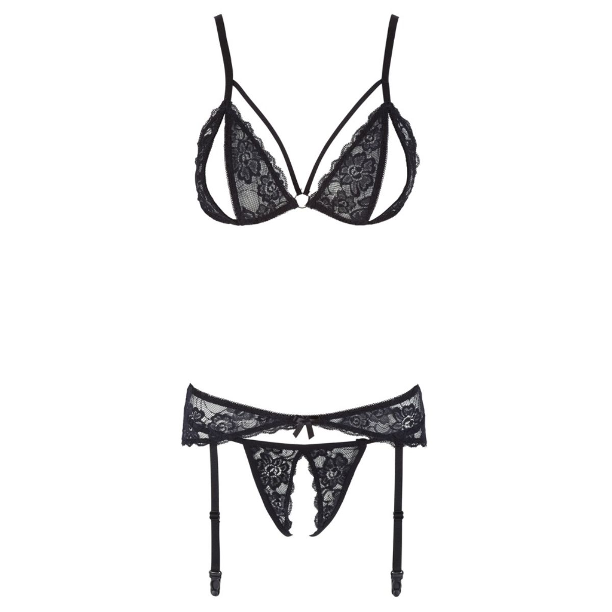 Cottelli Collection - 3-Piece Garter Set With Open Cup & Open Crotch