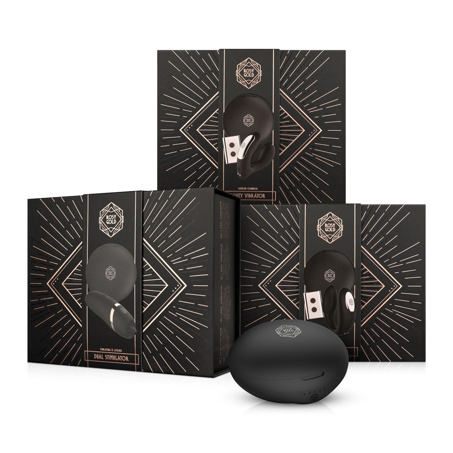 Rosy Gold – C-Shape Vibrator with Luxury Charging Case – Black – Clitoral Vibrator