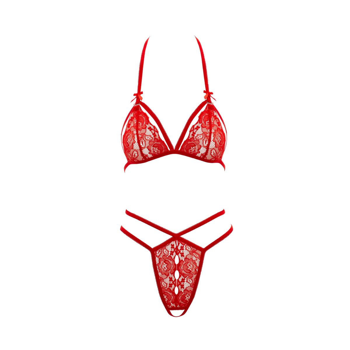 Cottelli Lingerie – Lace Set with Crotchless String – Red – Crotchless Knickers