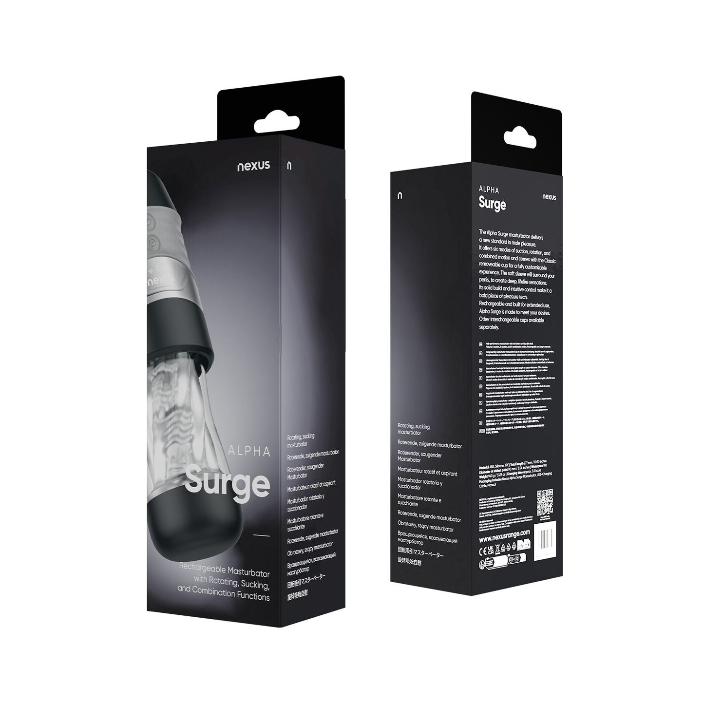 Nexus – Alpha Surge Masturbator with Rotation & Suction – Black