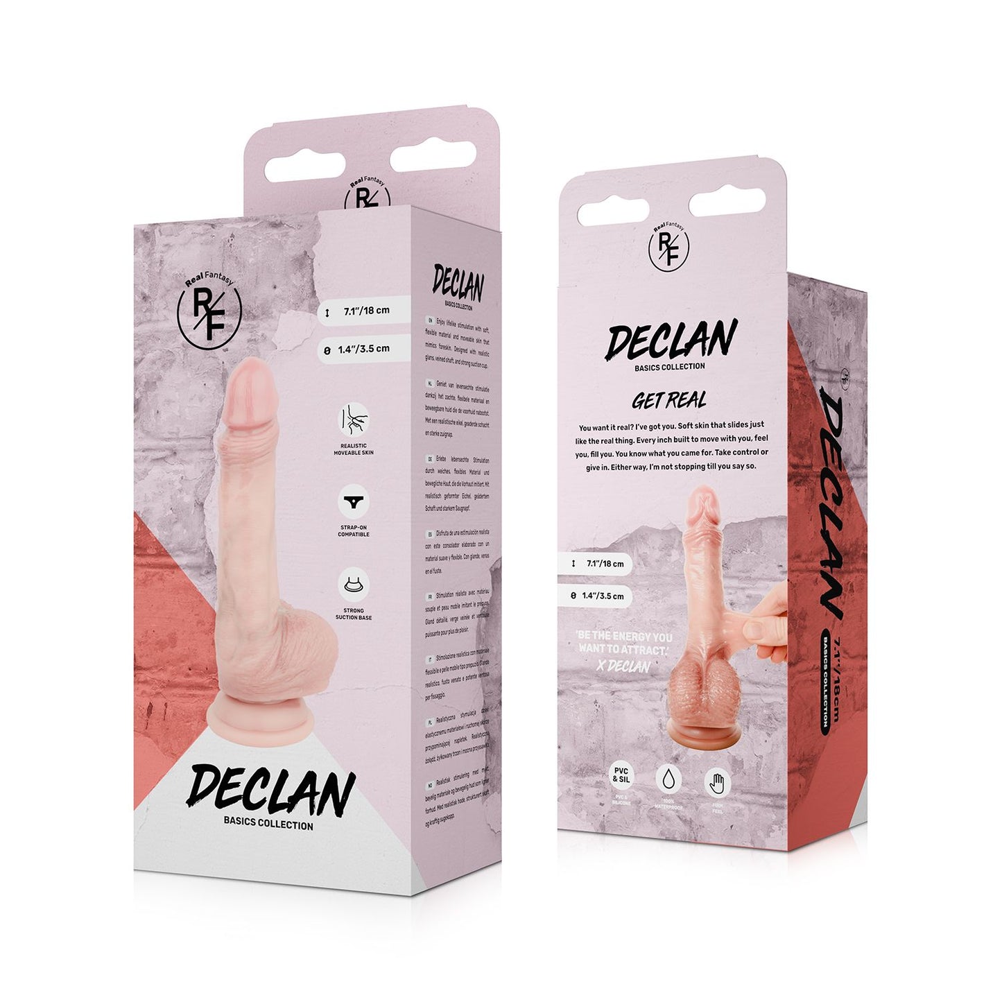 Real Fantasy - Declan Realistic Dildo with Sliding Foreskin - 18 cm – Realistic Dildo with Suction Cup