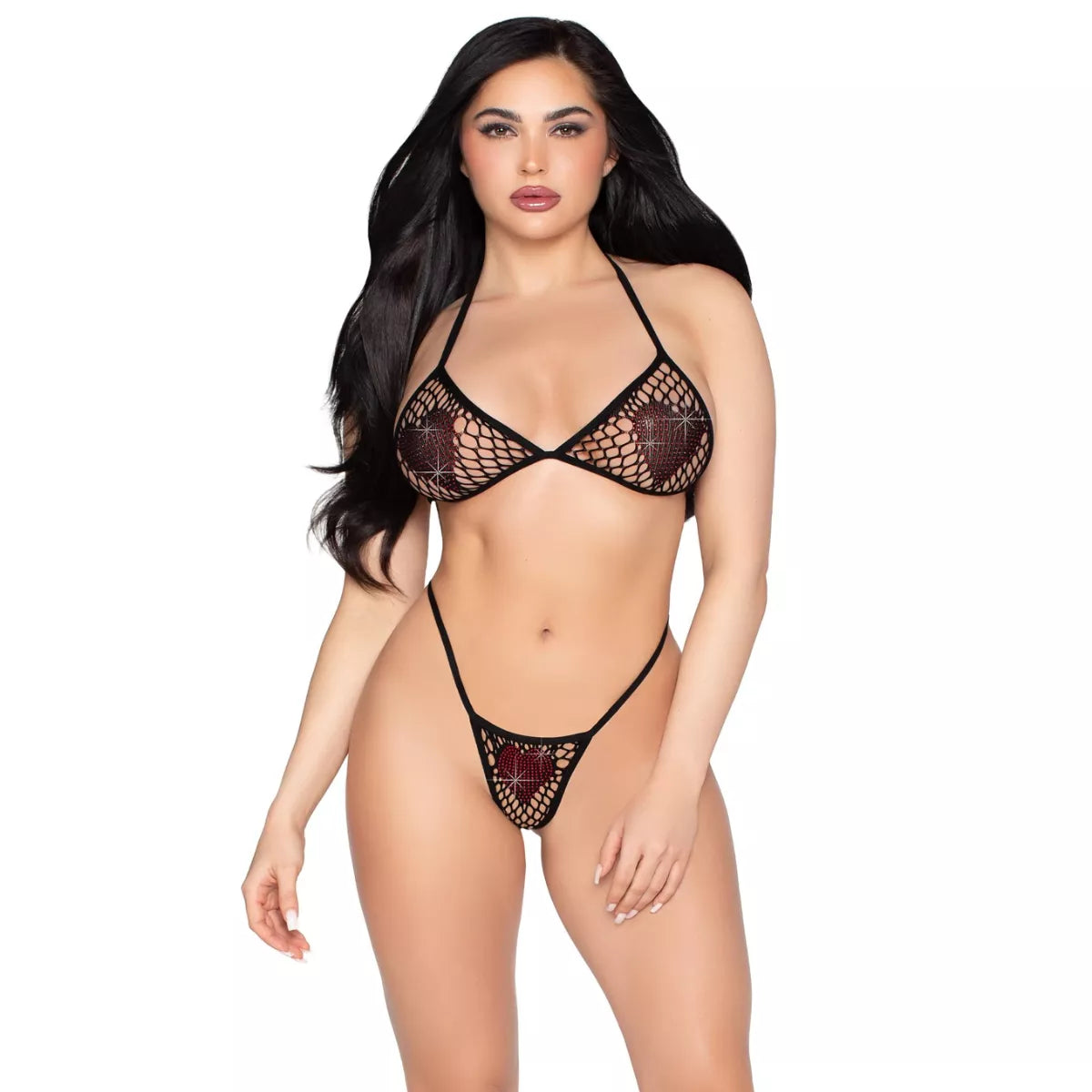 Leg Avenue - Heart Bra Top and G-String Set - Black