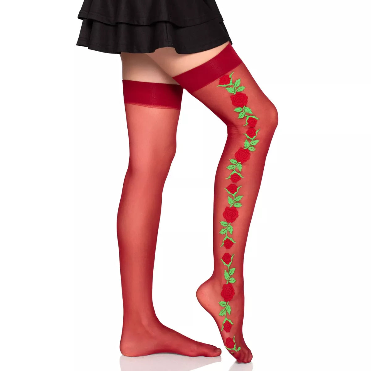 Leg Avenue - Thigh Highs with Roses - Red