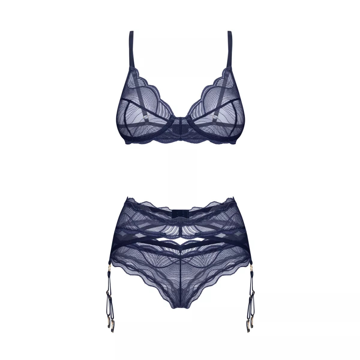 Obsessive - Nightly Lingerie Set 3-pcs - Blue