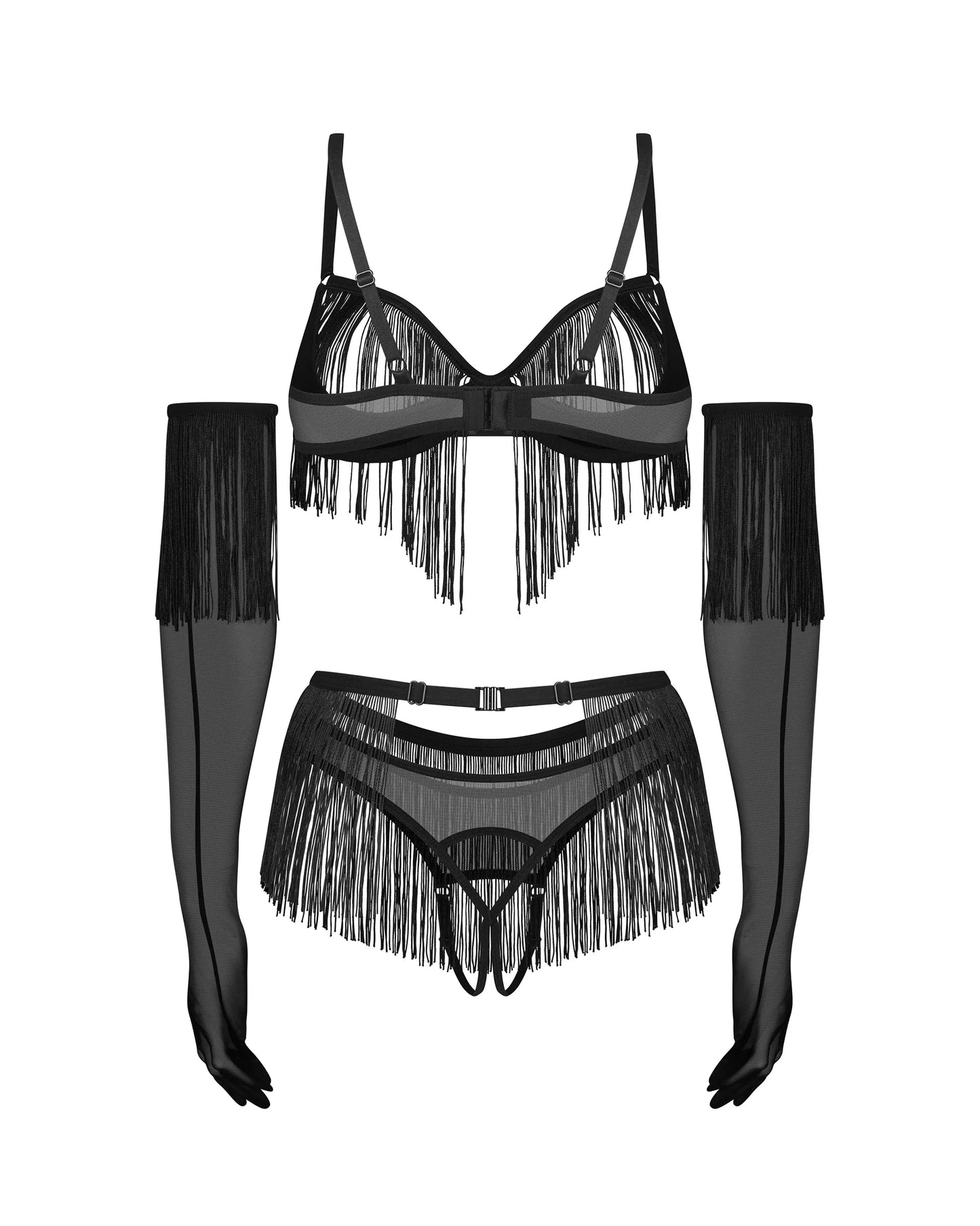 Obsessive - Rossay 4-pcs Crotchless Set - Black