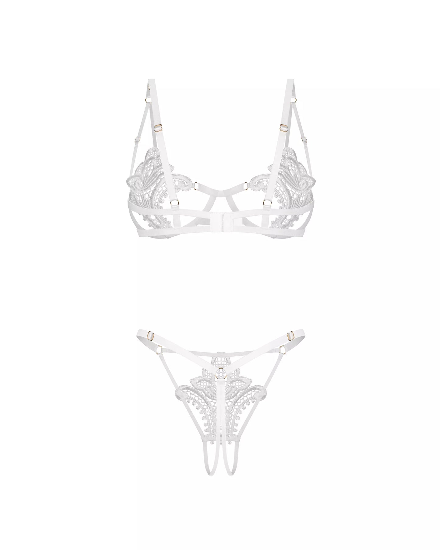 Obsessive - Luise Sublim 2-pcs Crotchless Set - White