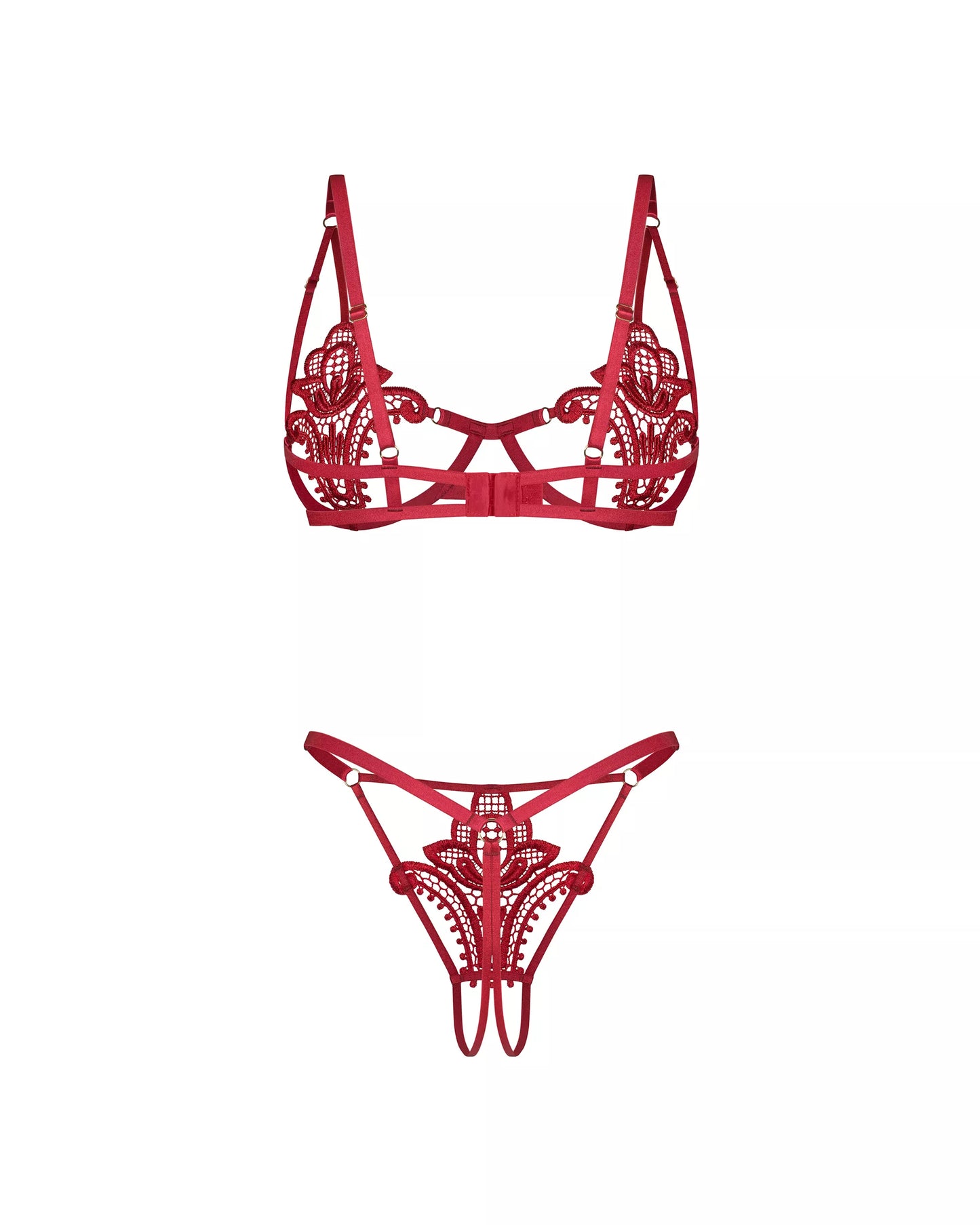 Obsessive - Luise Sublim 2-pcs Crotchless Set - Red