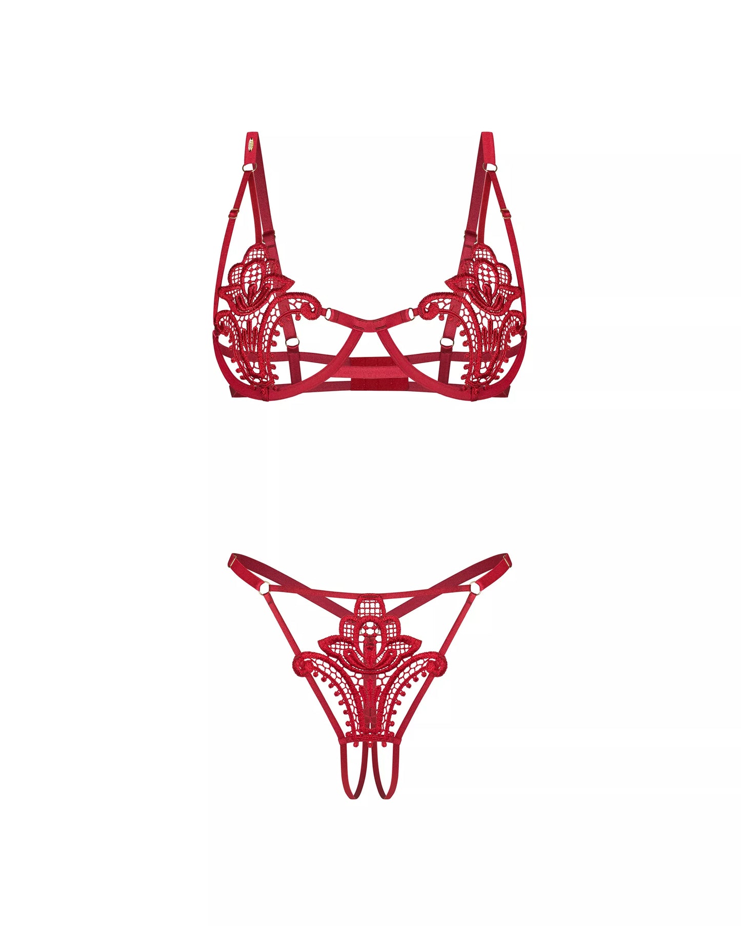 Obsessive - Luise Sublim 2-pcs Crotchless Set - Red