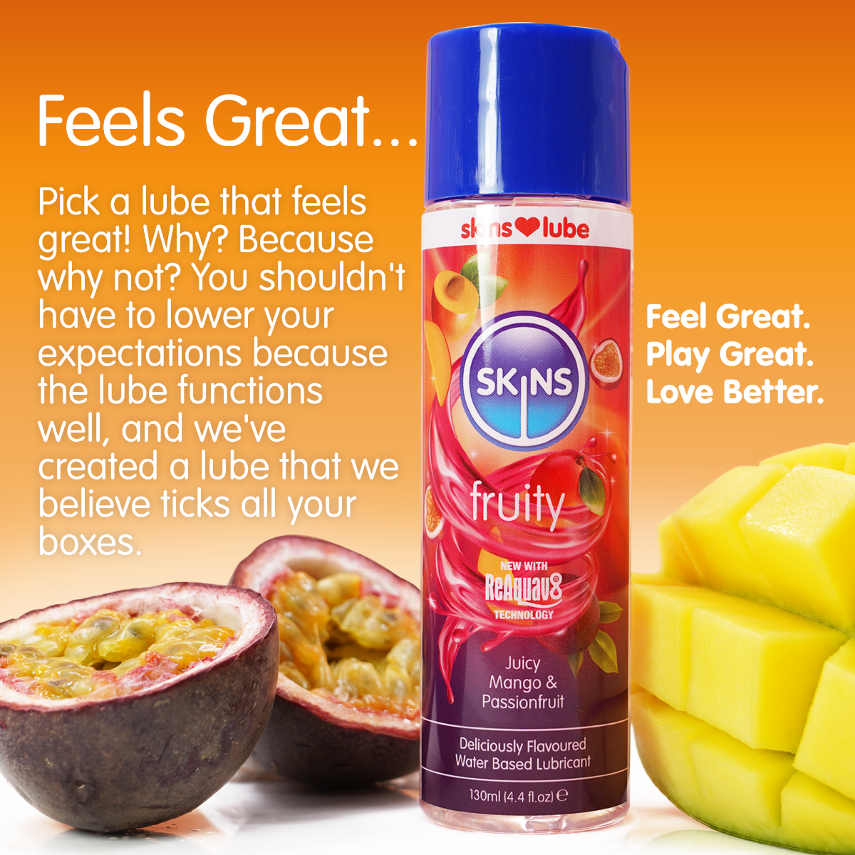 Mango & Passionfruit Water Based Lubricant 4.4 fl oz (130ml) | Skins