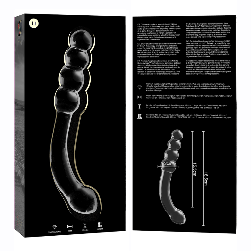 Nebula Series by Ibiza - Model 14 Dildo Borosilicate Glass Clear 18.5 cm - O - 3 cm – Glass Dildo
