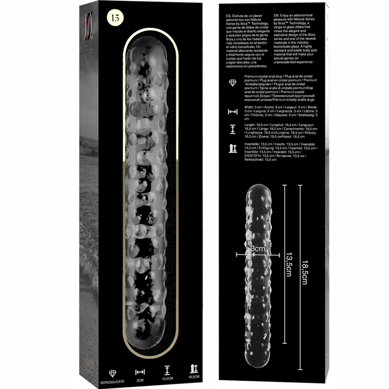 Nebula Series by Ibiza - Model 15 Dildo Borosilicate Glass Clear 18.5 cm - O - 3 cm – Glass Dildo
