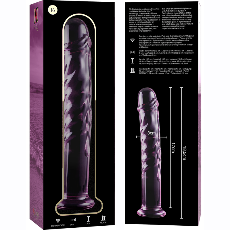 Nebula Series by Ibiza - Model 16 Dildo Borosilicate Glass Pink 18.5 cm - O - 3 cm – Glass Dildo