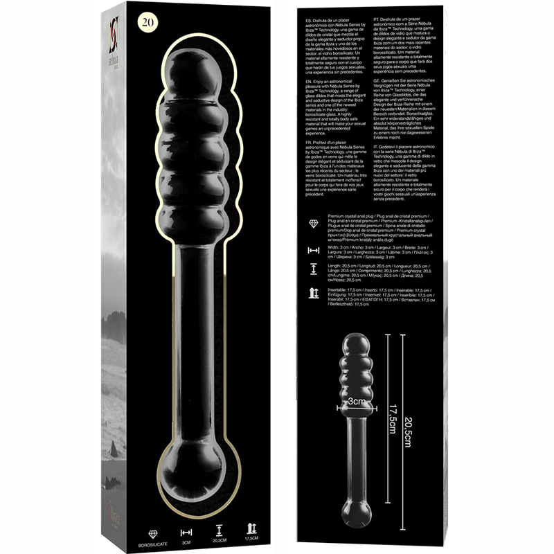 Nebula Series by Ibiza - Model 20 Dildo Borosilicate Glass Clear 20.5 cm - O - 3 cm – Glass Dildo