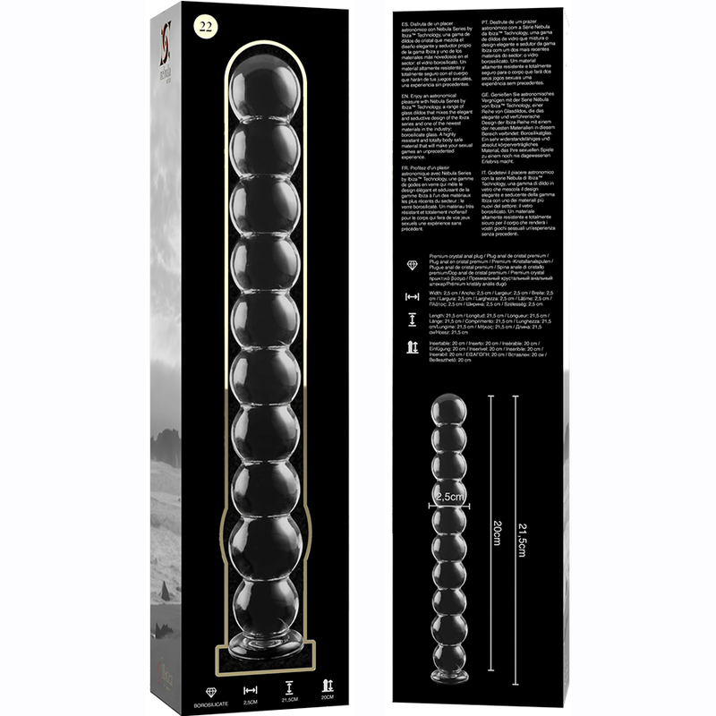 Nebula Series by Ibiza - Model 22 Dildo Borosilicate Glass Clear 21.5 cm - O - 2.5 cm – Glass Dildo