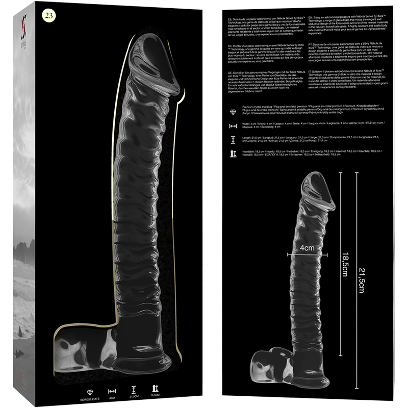 Nebula Series by Ibiza - Model 23 Dildo Borosilicate Glass Clear 21.5 cm - O - 4 cm – Glass Dildo