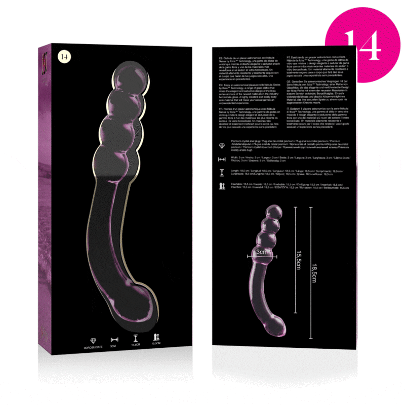 Nebula Series by Ibiza - Model 14 Dildo Borosilicate Glass Pink 18.5 cm - O - 3 cm – Glass Dildo