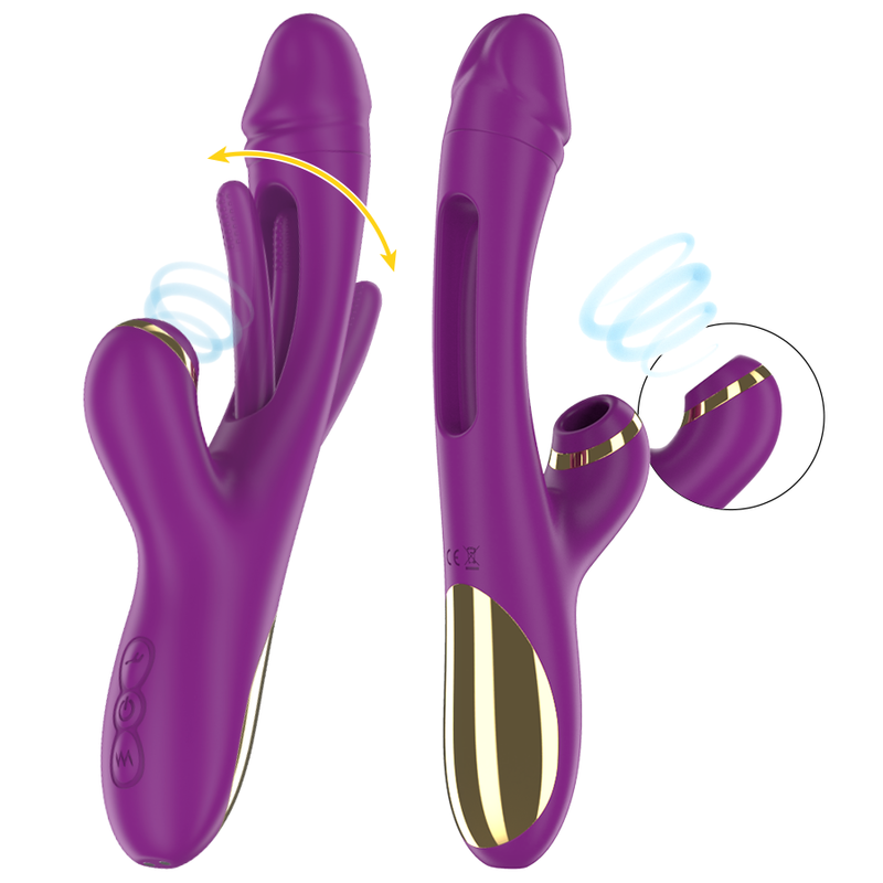 Intense - Ateneo Rechargeable Multifunction Vibrator 7 Vibrations with Oscillating Tongue and Purple Suction – Clitoral Vibrator