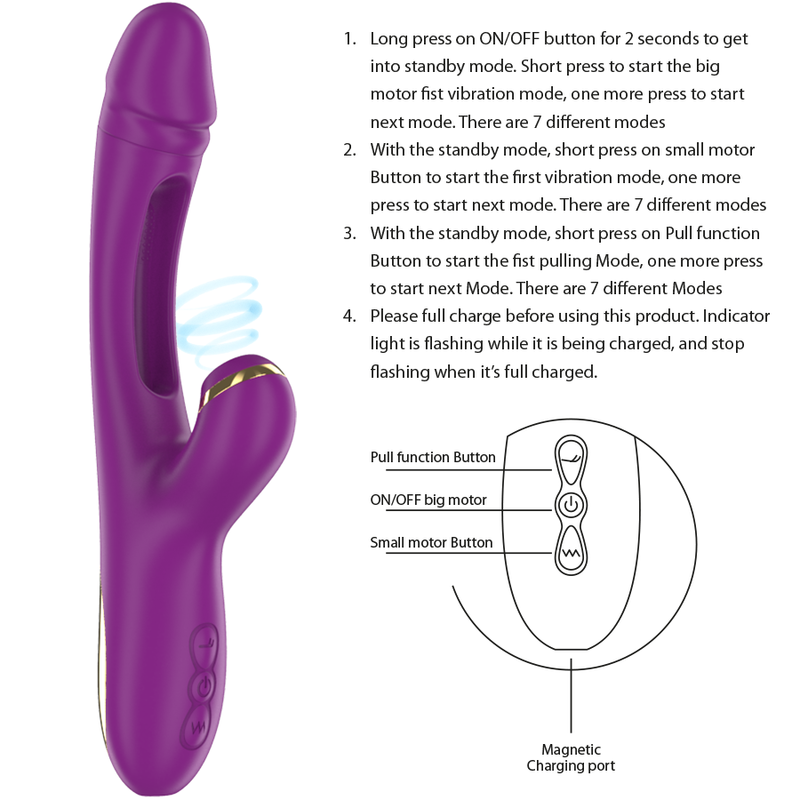 Intense - Ateneo Rechargeable Multifunction Vibrator 7 Vibrations with Oscillating Tongue and Purple Suction – Clitoral Vibrator