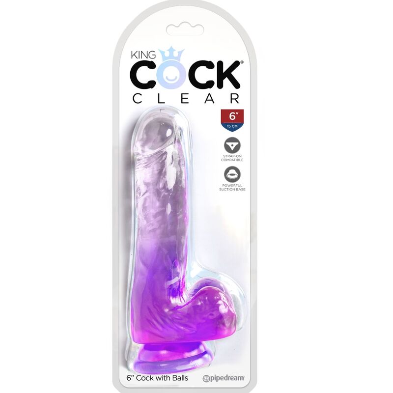 King Cock - Clear Realistic Penis with Balls 13.5 cm Purple – Suction Cup Dildo