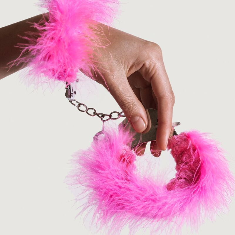 Adrien Lastic - Metal Handcuffs with Pink Feathers – Bondage Handcuffs