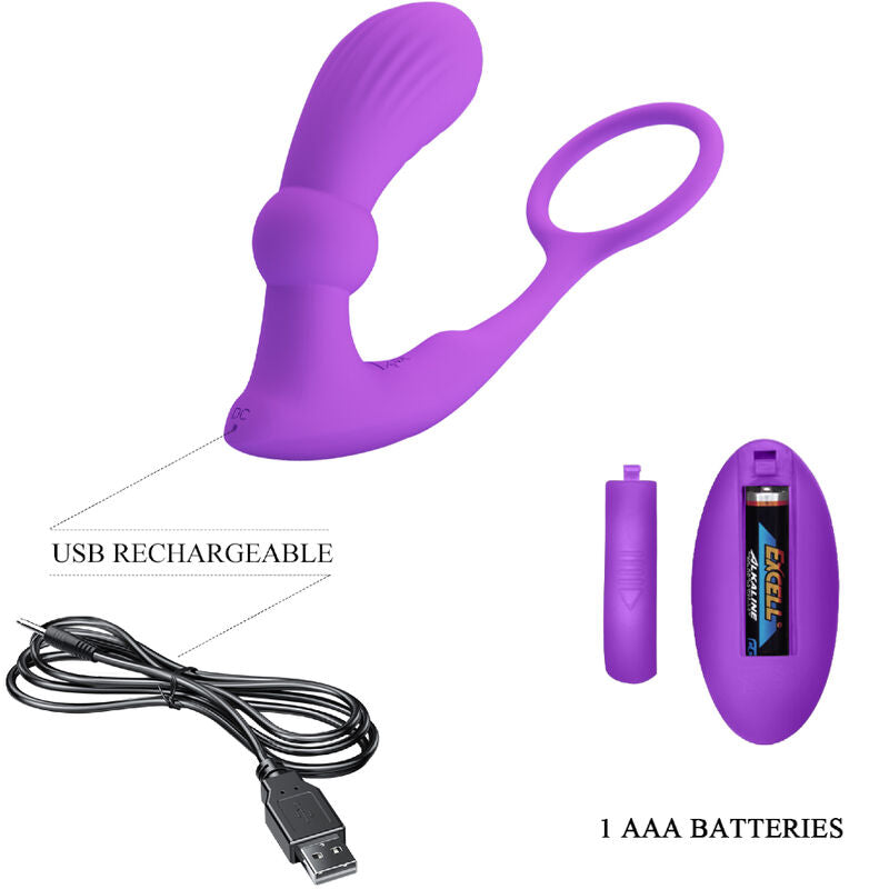 Pretty Love - Warren Remote-Controlled Anal Plug and Penis Ring Violet