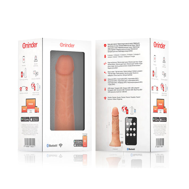 Oninder - Large BogotÁ Vibrator Dildo 9 Speeds Natural 22 cm - O - 4.5 cm - Free App – Vibrating Dildo