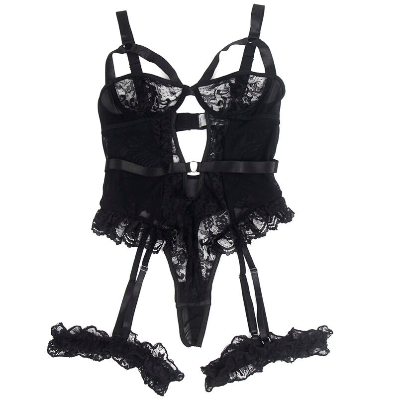 Subblime - Teddy with Garter with Lace Detail and Strips Black S/M – Teddy Lingerie