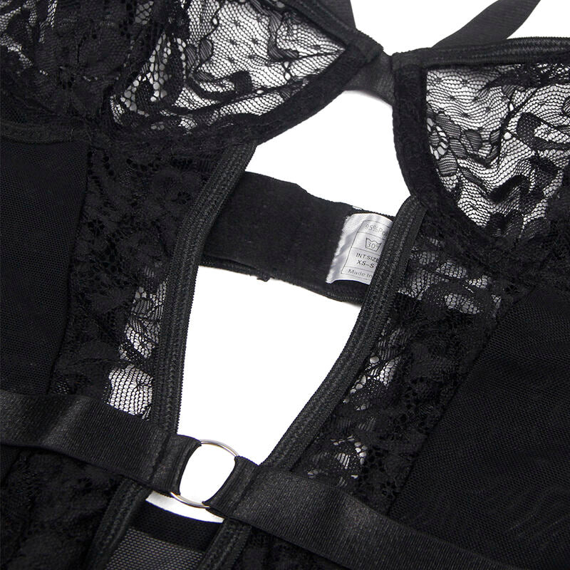 Subblime - Teddy with Garter with Lace Detail and Strips Black S/M – Teddy Lingerie