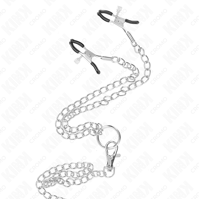Kink - Triple Chrome Metal Penis Ring with Metal Chain and Nipple Clips