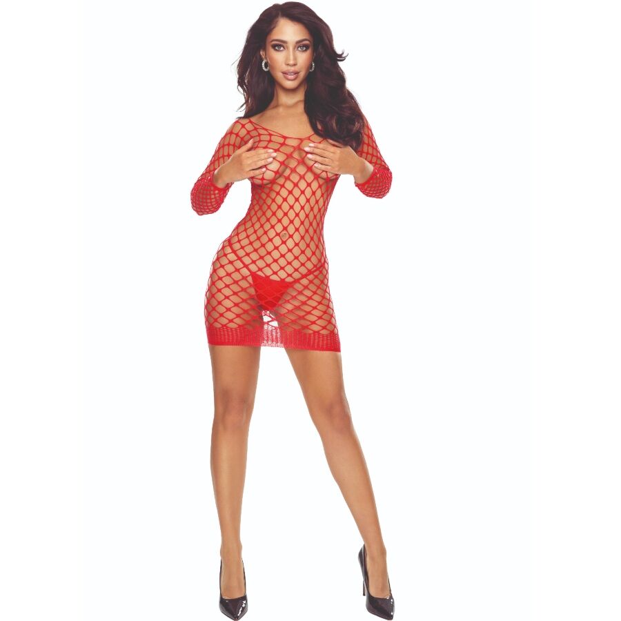 Passion Bs108 Bodystocking Grid Red bodysuit