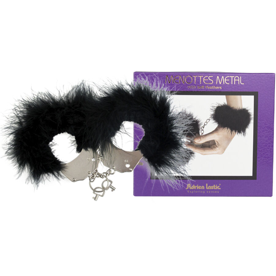 Adrien Lastic - Metal Handcuffs with Black Feathers – Bondage Handcuffs