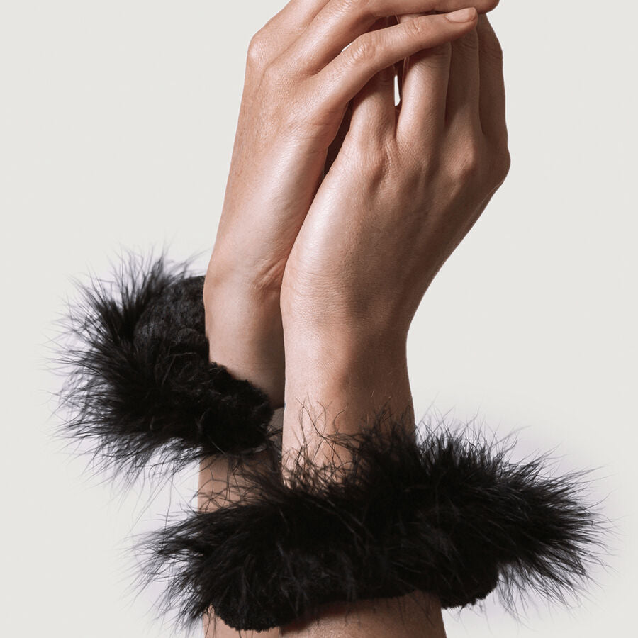 Adrien Lastic - Metal Handcuffs with Black Feathers – Bondage Handcuffs