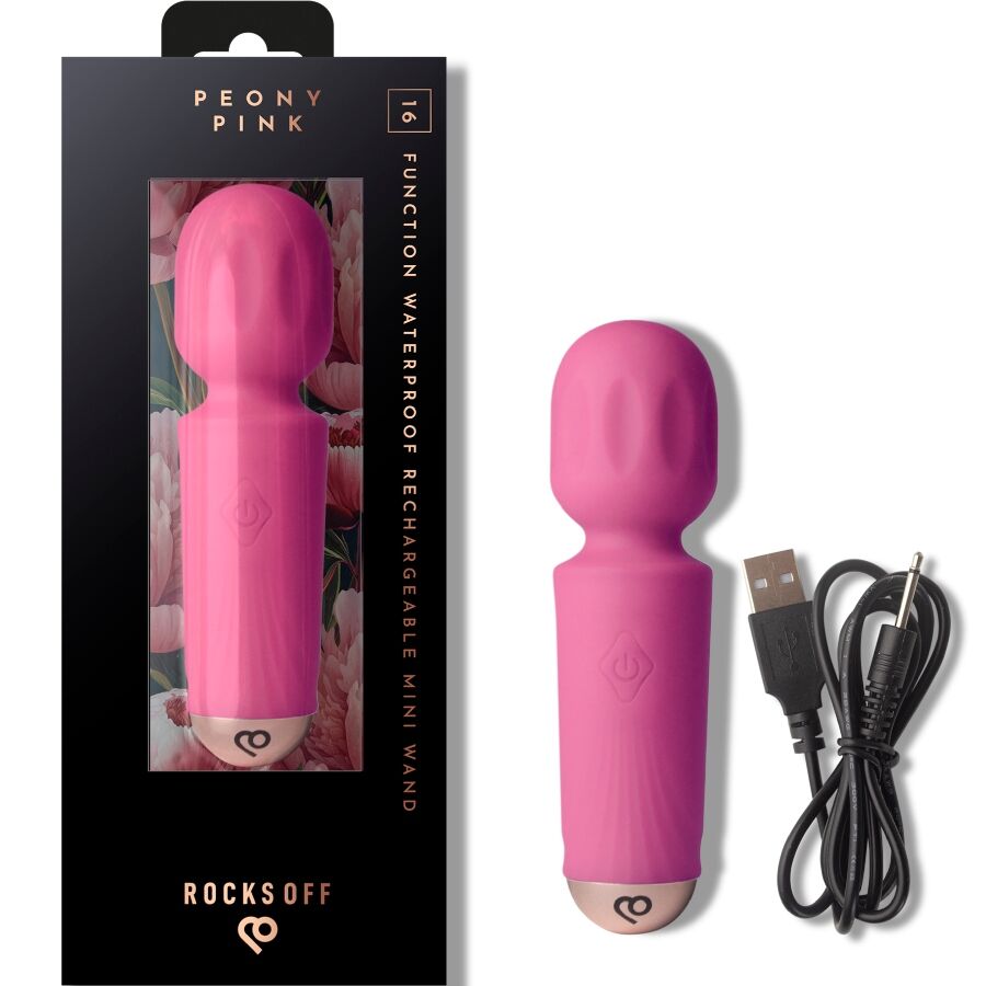 Rocks-Off - Mini Rechargeable Wand 16 Functions Peony Pink – Wand Vibrator