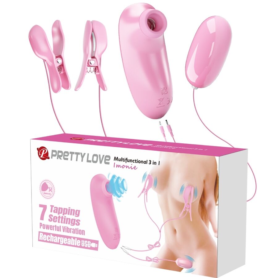 Pretty Love Imonie 3-in-1 Multifunctional Set with Suction Cup, Nipples and Clitoris – Clitoral Suction Toy