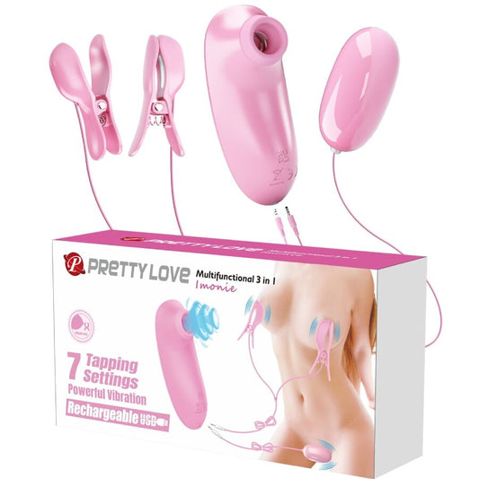 Pretty Love Imonie 3-in-1 Multifunctional Set with Suction Cup, Nipples and Clitoris – Clitoral Suction Toy